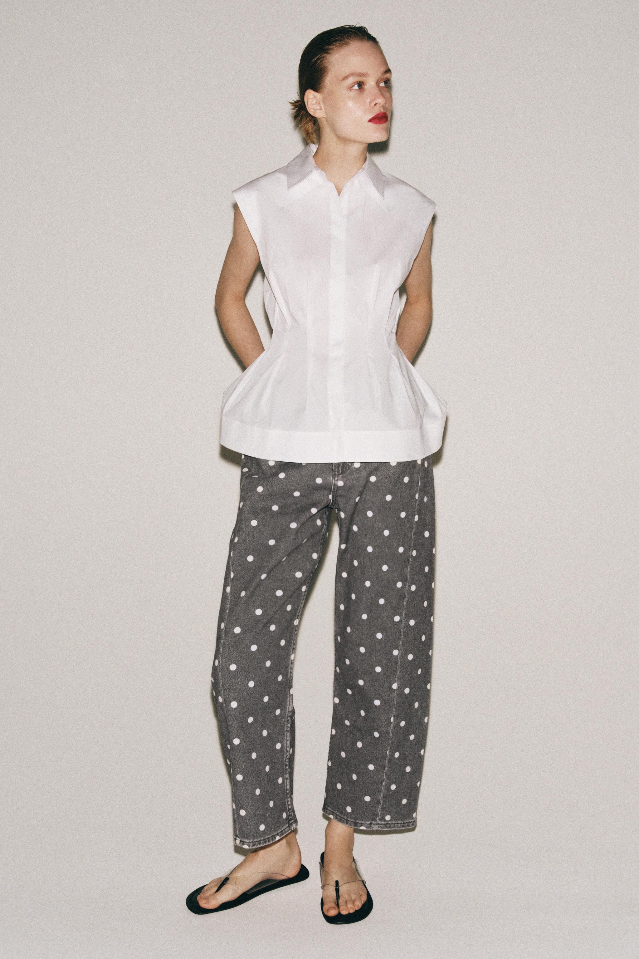 ZW COLLECTION MID-RISE POLKA DOT ANKLE RELAXED JEANS